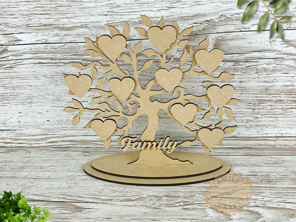 Freestanding Rustic Family Tree with Hearts