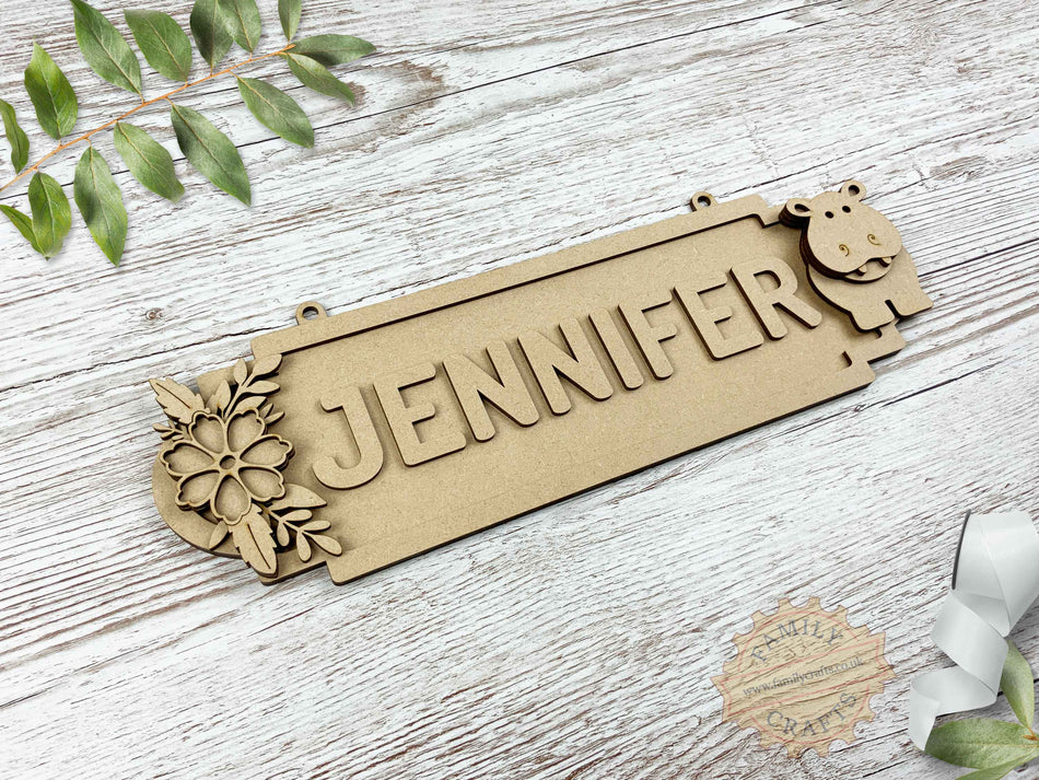 Personalised Hippo Jungle Themed Name Sign 