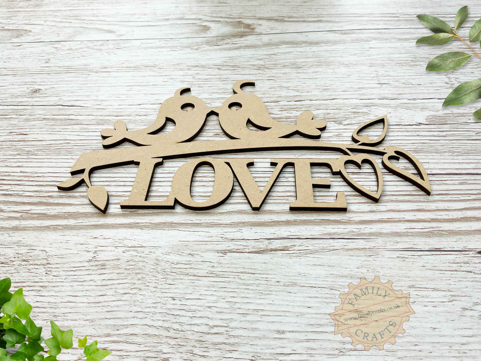 Wooden Branch with Kissing Love Birds