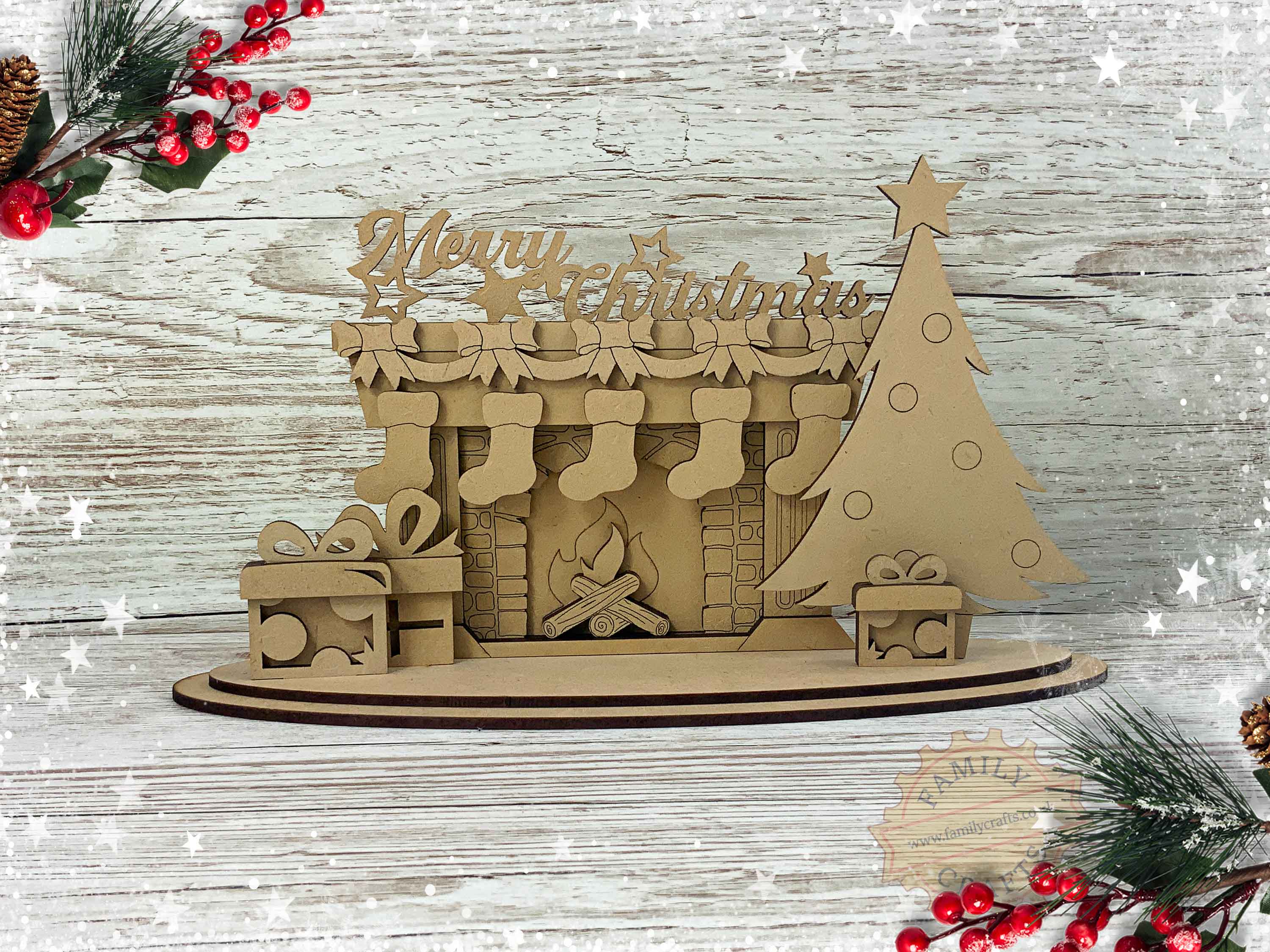Freestanding Merry Christmas Fireplace Scene